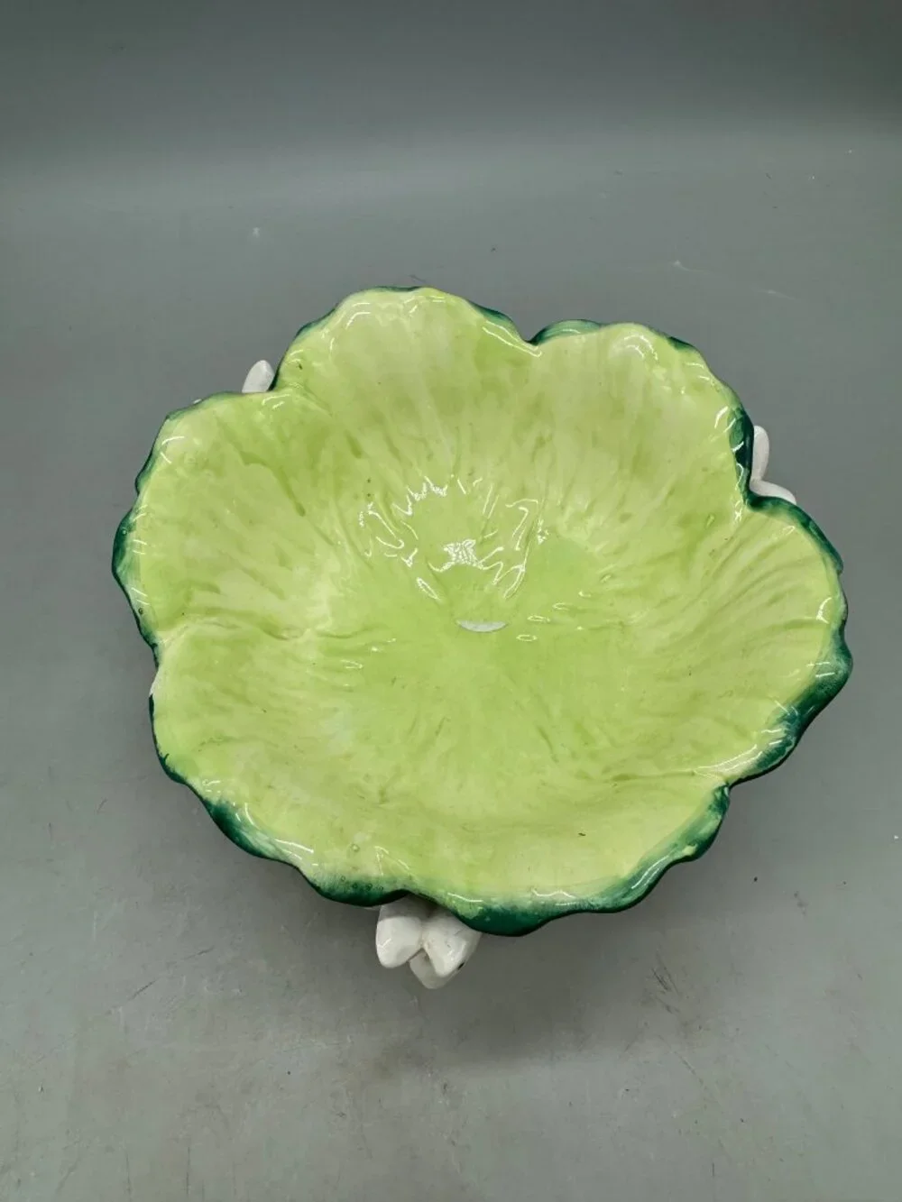 Decorative Green Ceramic Bowl With cabbage patch White Bunny candy dish READ